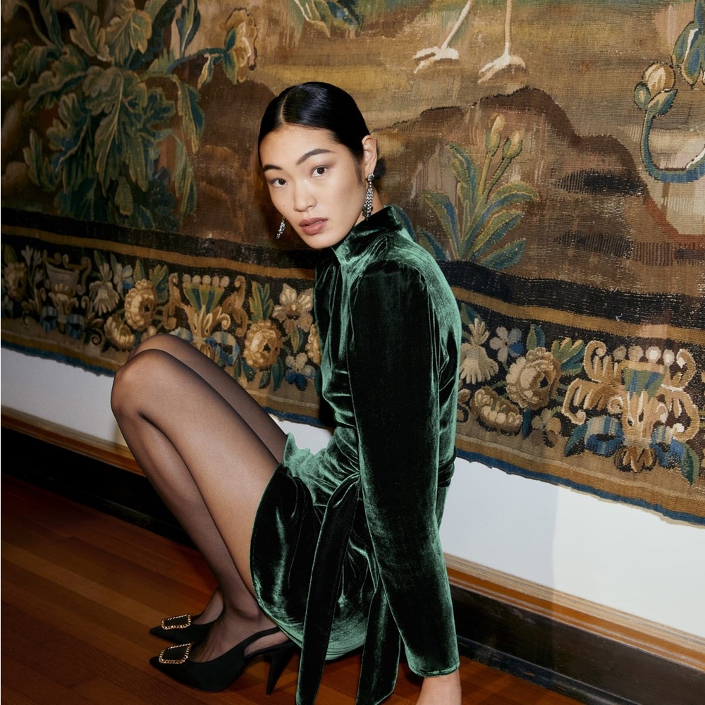 Reformation Green Velvet Dress Size 6